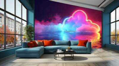 colourful cloud with neon light with reflection on surface Wall mural