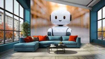 futuristic autonomous robot on warehouse, symbolize robotics and automation in modern logistics Wall mural