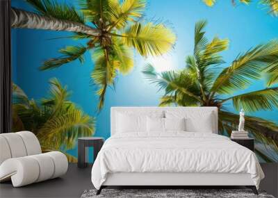 Palm Trees with a Blue Sky Background Wall mural