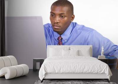 black Businessman at His Desk Working Wall mural