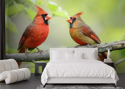 Male and female Northern cardinals on a branch, official bird of no fewer than seven U.S. states Wall mural