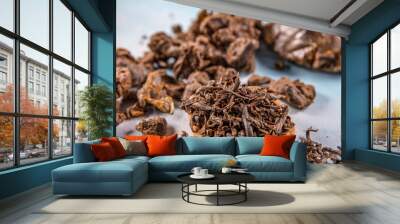 The original propolis. Dried or raw propolis. Propolis granules apitherapy. Wall mural