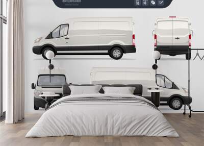 Detailed Cargo Van vector template. Realistic White Cargo Van isolated on grey background. Vector Wall mural