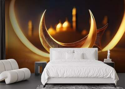 A vibrant and colorful illustration of the Islamic crescent, symbolizing faith and tradition. Wall mural