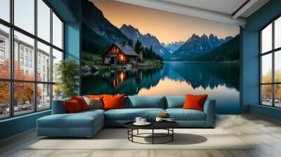 A beautiful house of exterior on top of mountain surrounded with beautiful landscapes, Ai Generated  Wall mural