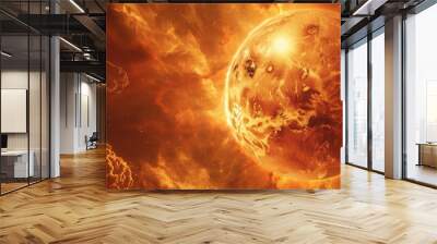 A stunning view of Venus, the second planet from the Sun. It's a fiery planet with a thick atmosphere and is often called Earth's evil twin. Wall mural