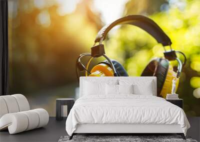 Protect your ears from loud noises by wearing hearing protection like earplugs or earmuffs. Wall mural