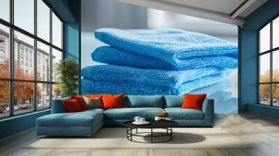 Use a blue microfiber cloth to clean the table. 
Clean surfaces in hospitals and public spaces to prevent the spread of coronavirus. 
Use a wet wipe to clean your home. 
Clean your room. Wall mural