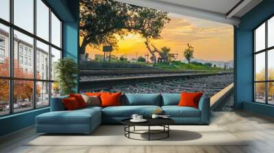 sunset and railway track Wall mural