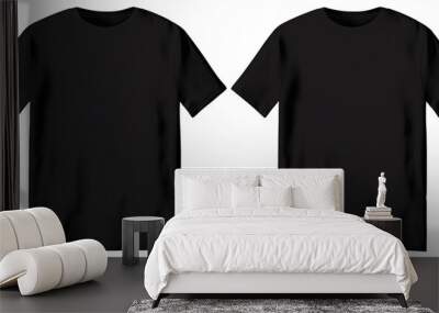 Black T-shirts front view mockup isolated on transparent background cutout PNG Wall mural