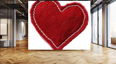 Embroidered red heart patch badge isolated on transparent background png Wall mural