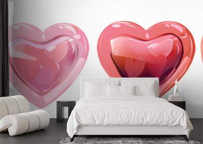 Set / Collection of pink hearts isolated on transparent background PNG Wall mural