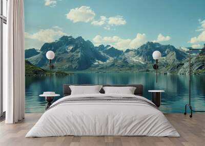 Mountain Range and Large Body of Water: A Stunning Natural Scene Wall mural