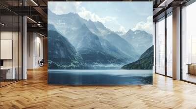 Mountain Range and Large Body of Water: A Stunning Natural Scene Wall mural