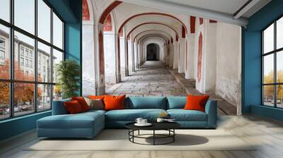 Empty renaissance archway with stone pavement and old walls Wall mural