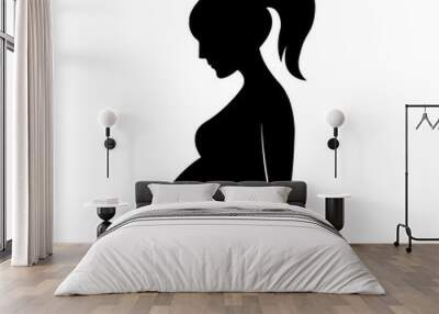 Black silhouette of pregnant woman with ponytail. Vector illustration Wall mural