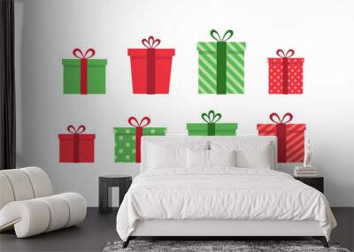 Colorful gift boxes set. Vector illustration of cute present boxes on white background. Flat design style. Wall mural