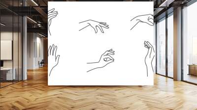 Woman's hand in line art style. Female hands different gestures vector illustration Wall mural