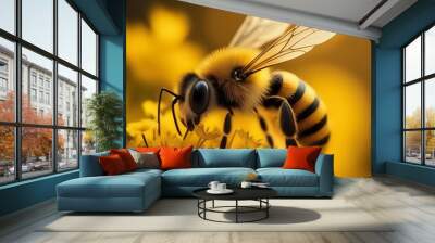 bee on yellow flower Wall mural