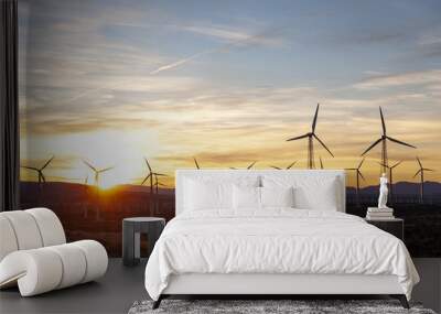 wind turbines at sunset Wall mural