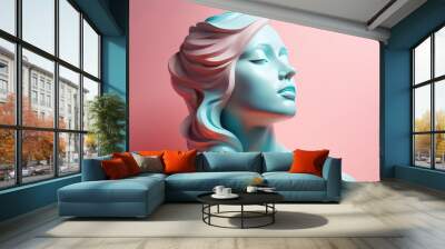 Ancient Greek antique sculpture of a woman, goddess, made in pastel colors of the background. Generative AI. Wall mural