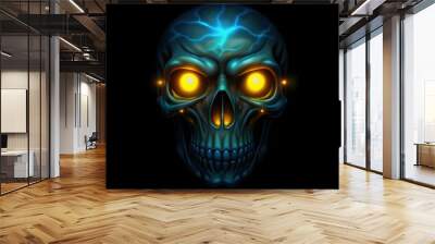 Glowing Blue Skull with Yellow Eyes Wall mural