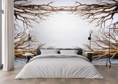 Two Bare Tree Branches Form An Arch With White Background Wall mural