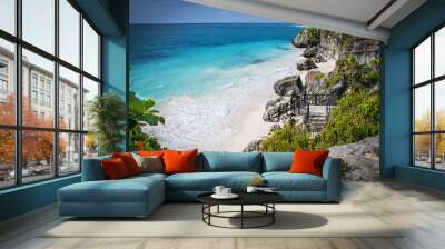 View of the Caribbean sea from a cliff in Tullum, Mexico Wall mural