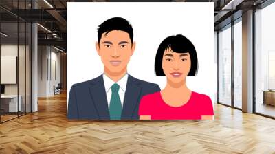 Cute smiling asian men and woman Wall mural