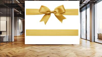 Gold bow tied using silk ribbon, cut out top view Wall mural