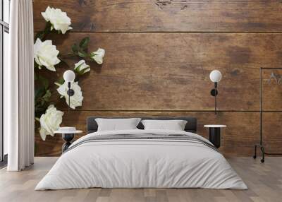 Roses on rustic wood background Wall mural