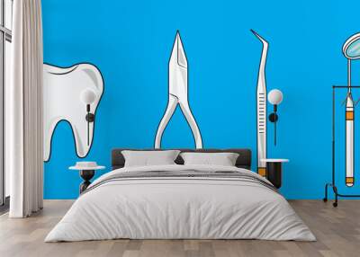 Dentist tools, dental tools, dental health, tooth vector illustration Wall mural