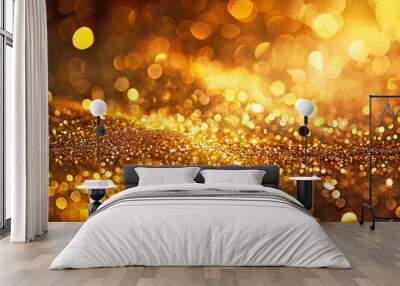 Golden shimmering abstract background with bokeh lights Wall mural