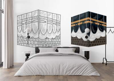 saudi arabia mecca kaaba  hand drawing vector illustration  Wall mural