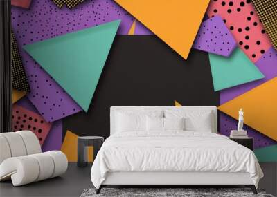 80s and 90s style abstract art with bright geometric patterns and central empty space Wall mural