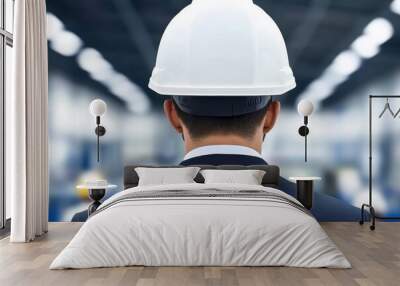 Man wearing a hard hat in a factory - Industrial Wall mural