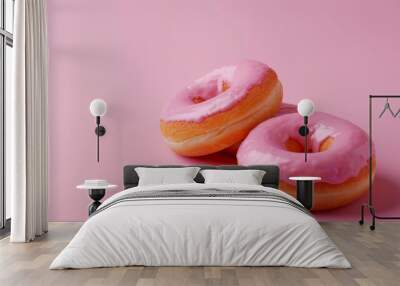 pink glazed donut with colorful sprinkles - sweet treat - bakery advertisement - confectionery business Wall mural