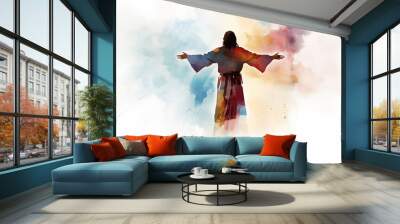 Serene Jesus: Divine, Simple Watercolor Illustration of Faith, Redemption, and Tranquil Spirituality. Wall mural