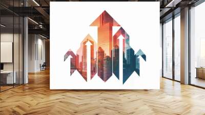 Upward Arrow Graphic, Double Exposure on White Background - Economic Uptick, Wall Street Insights, Market Forecasting - Finance, Investment Wall mural