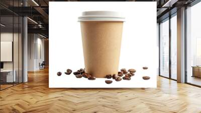 Disposable coffee cups set with coffee beans isolated on transparent background Wall mural