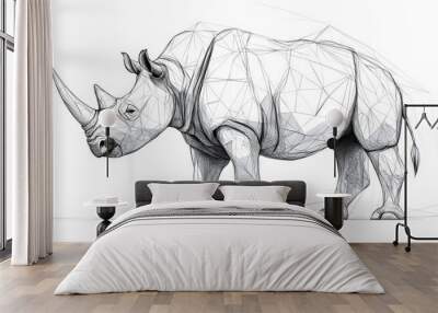 Geometric Rhino Illustration: Intricate Lines and Modern Design Wall mural