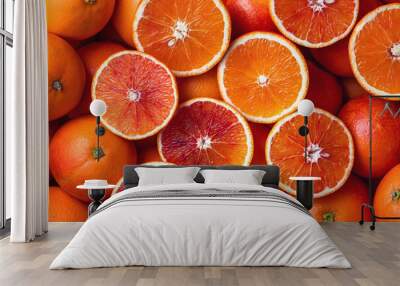 Many blood oranges, whole and halved Wall mural