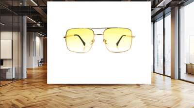 Isolated Yellow Gradient Flat Top Trapezoidal Aviator Sunglasses with Thin Frame, Front View Wall mural