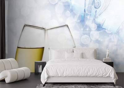 background with champagne glasses and clock Wall mural