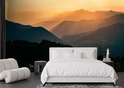 banner of mountain peaks in beautiful sunset light Wall mural