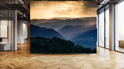 banner of mountain peaks in beautiful sunset light Wall mural