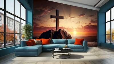 calvary sunset background for good friday he is risen Wall mural