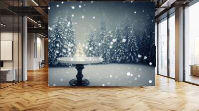 christmas decoration on white table and bokeh lights Wall mural