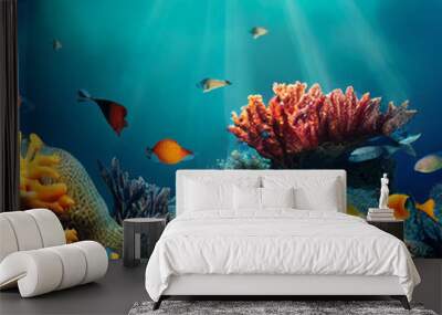 colorful underwater world background coral reef and fish digital art Wall mural