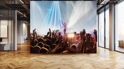 crowd with raised hands at concert festival banner Wall mural